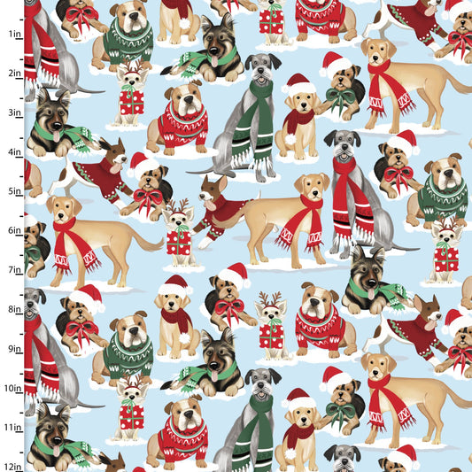 Packed Pups - Santa Paws Cotton Print Fabric - End of Bolt 110cm