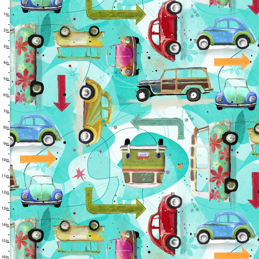 Keep on Truckin' - Road Trippin' Cotton Print Fabric - per half metre