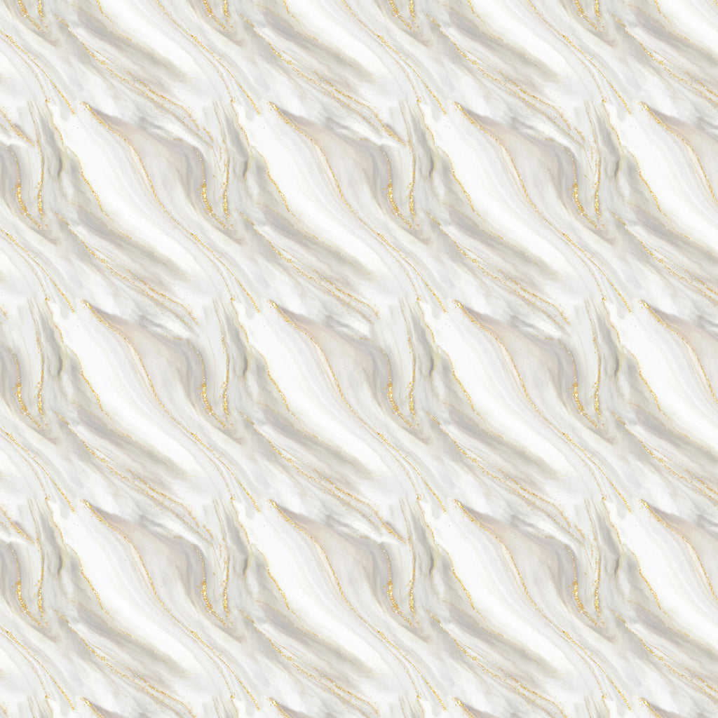Gilded Waves on White - Gilded Cotton Print Fabric - per half metre