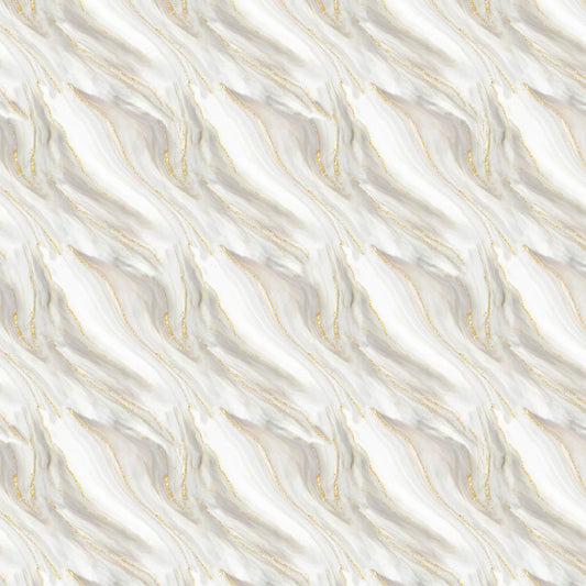 Gilded Waves on White - Gilded Cotton Print Fabric - per half metre