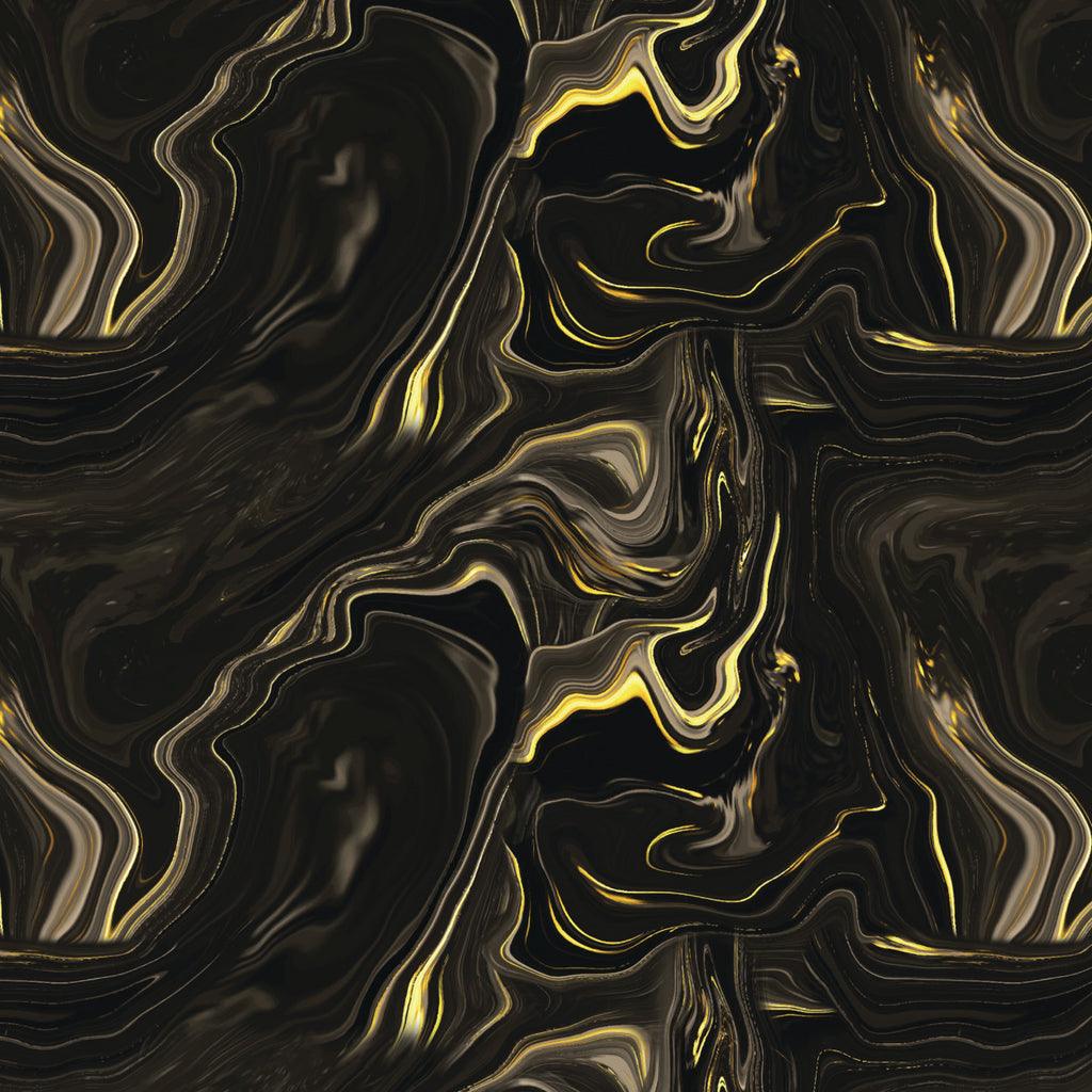 Gilded Ripples on Black - Gilded Cotton Print Fabric - per half metre