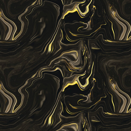 Gilded Ripples on Black - Gilded Cotton Print Fabric - per half metre