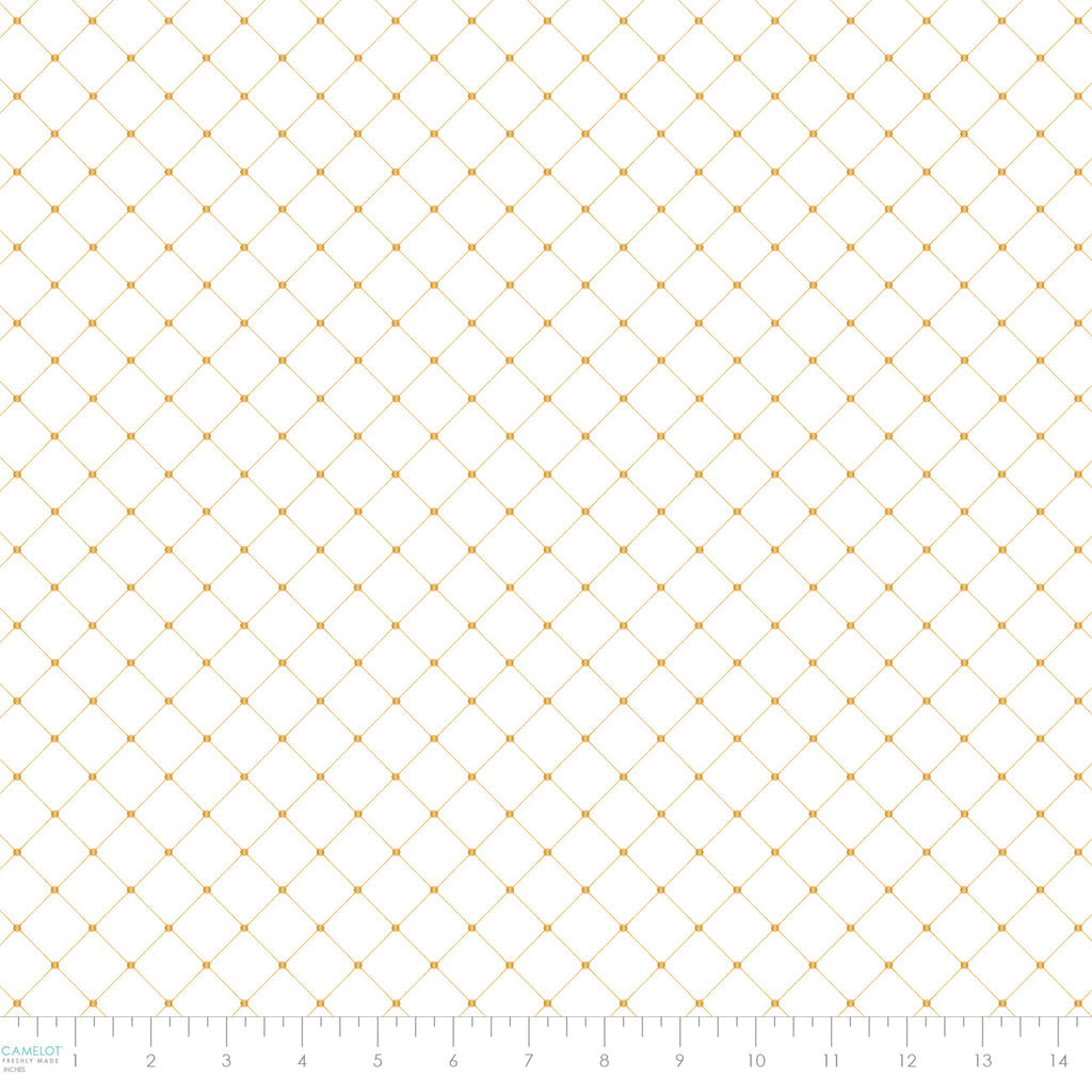 Gilded Diamonds on White - Gilded Cotton Print Fabric - per half metre