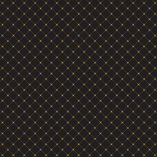 Gilded Diamonds on Black - Gilded Cotton Print Fabric - per half metre