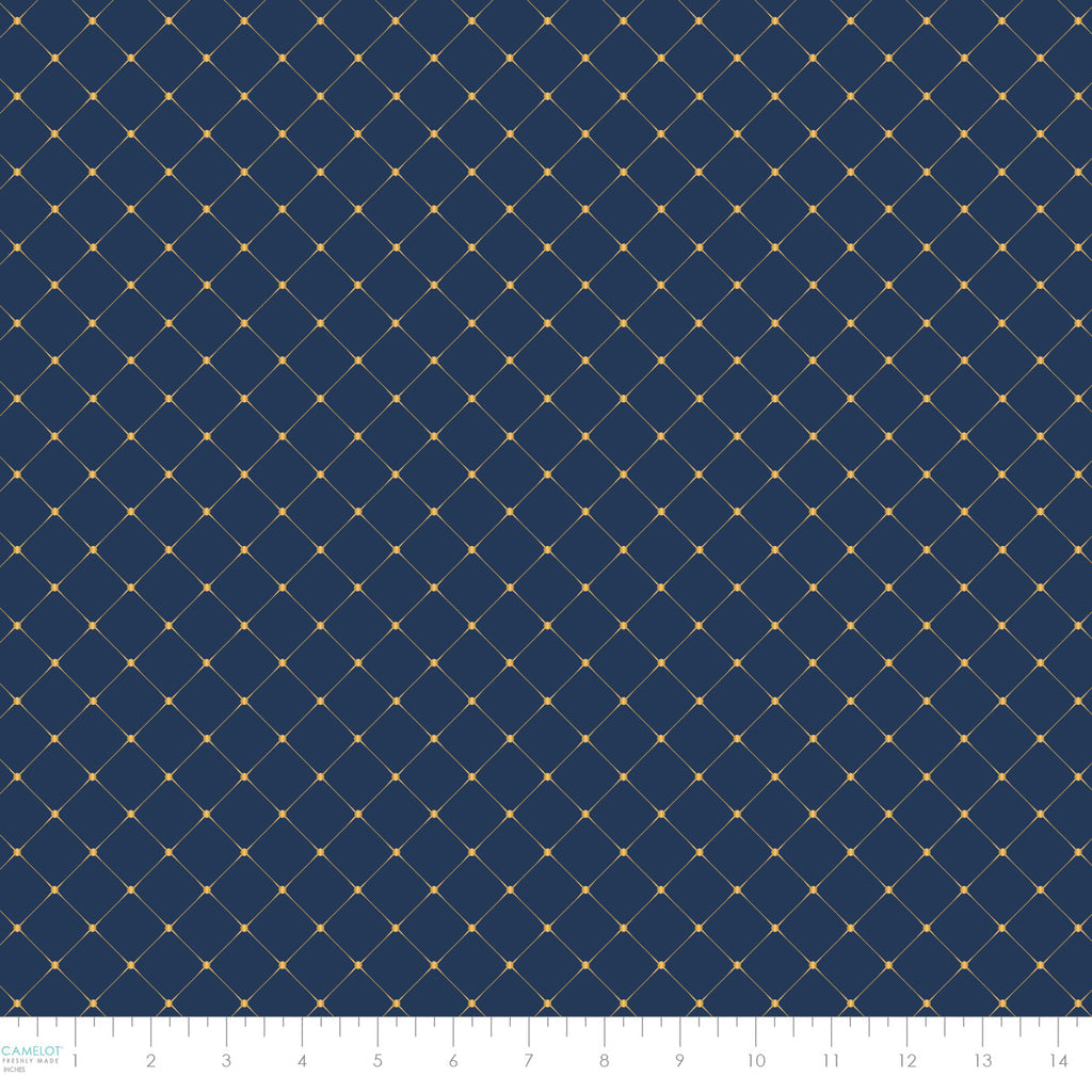 Gilded Diamonds on Blue - Gilded Cotton Print Fabric - per half metre