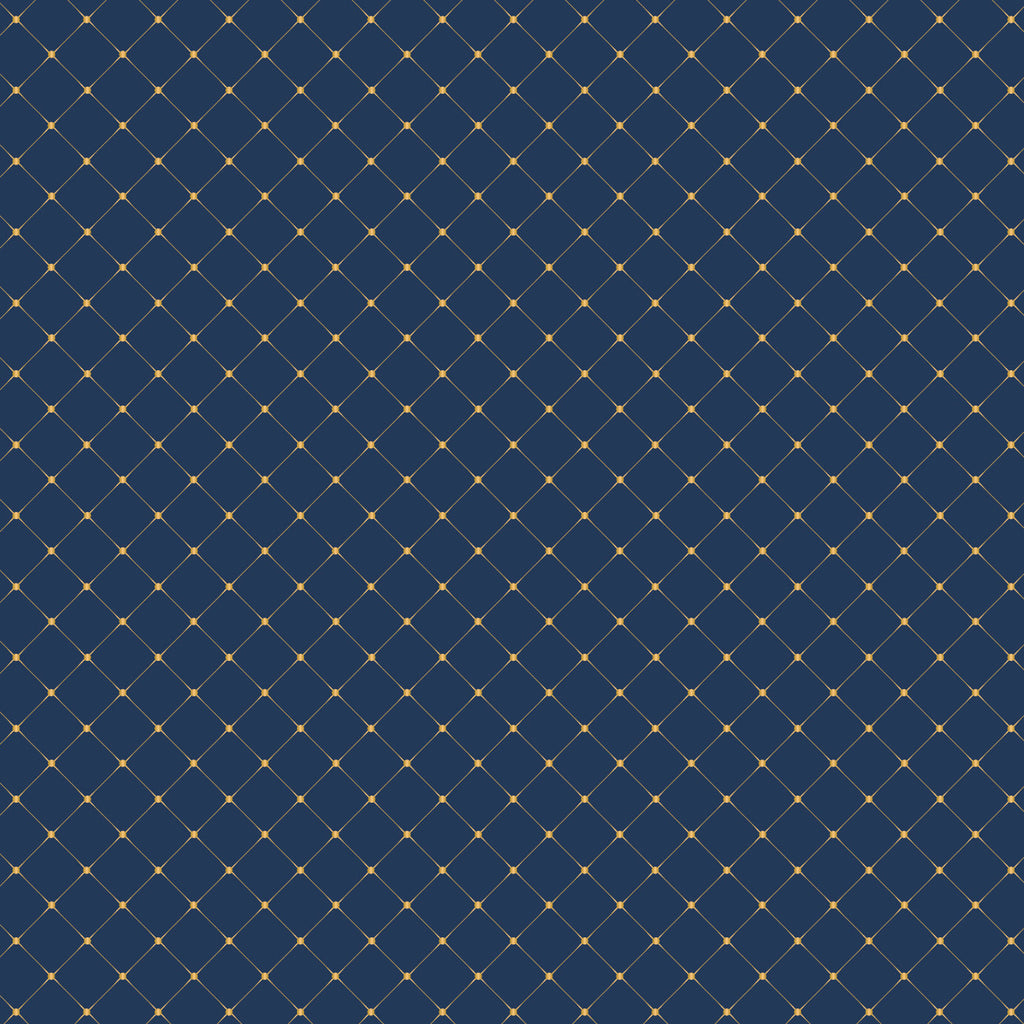 Gilded Diamonds on Blue - Gilded Cotton Print Fabric - per half metre