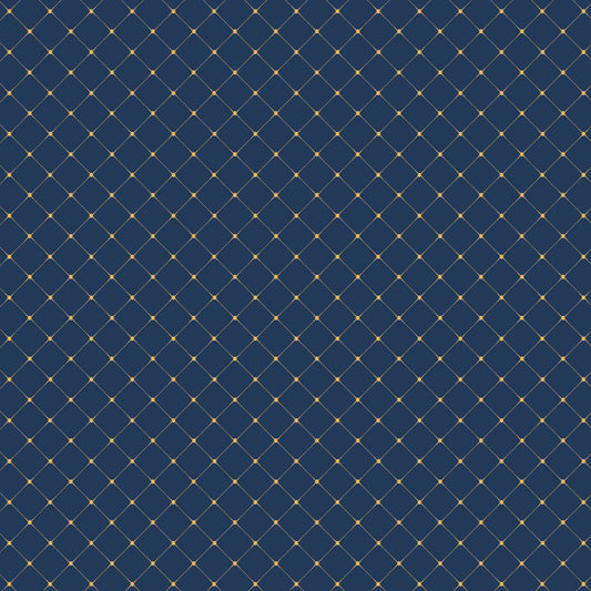 Gilded Diamonds on Blue - Gilded Cotton Print Fabric - per half metre