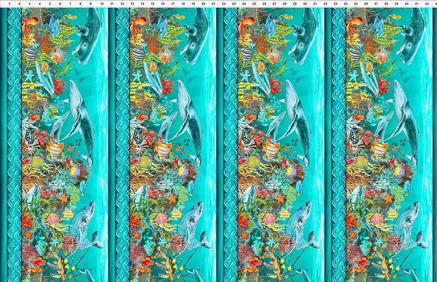 Ocean Stripe in Turquoise - Calypso II Cotton Print Fabric - per half metre