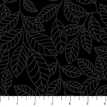 Leaf -Simply Black Neutral Blender Cotton Print Fabric - per half metre