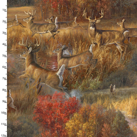 Frolicking Deer - Whitetail Country Cotton Print Fabric - per half metre