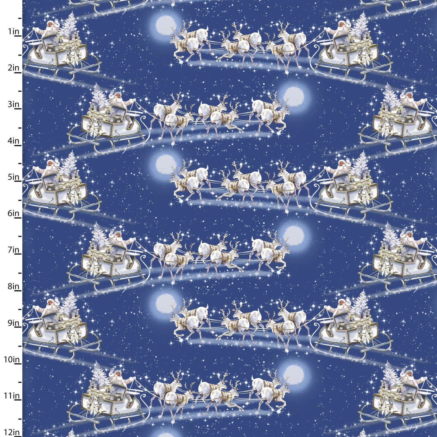 Flying Sleigh - Here Comes Santa Cotton Print Fabric - per half metre