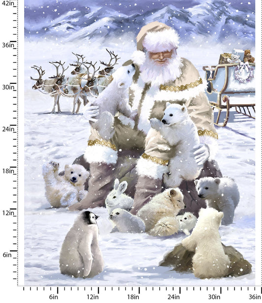 Snow Friends - Here Comes Santa Cotton Print Fabric - per panel