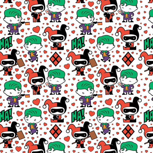 Harley Quinn and Joker - Character Valentines Cotton Print Fabric - per half metre