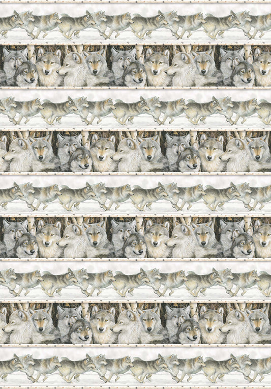 Grey Wolf Stripe - Grey Wolf Cotton Print Fabrics - per half metre