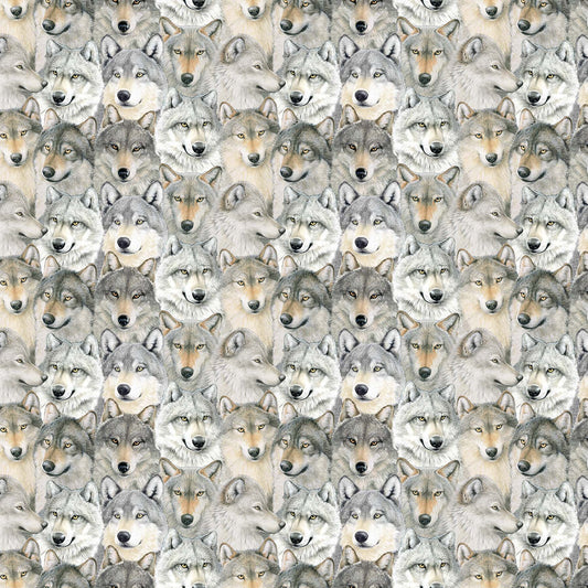 Wolves - Grey Wolf Cotton Print Fabrics - per half metre