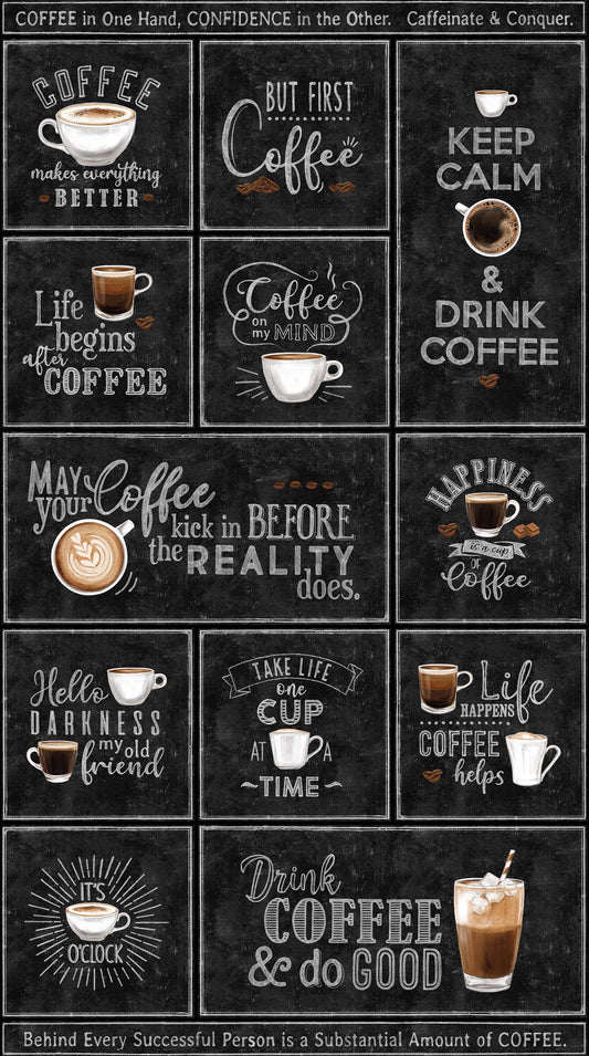 Coffee Squares - Cafe Culture Cotton Print Fabric - per panel