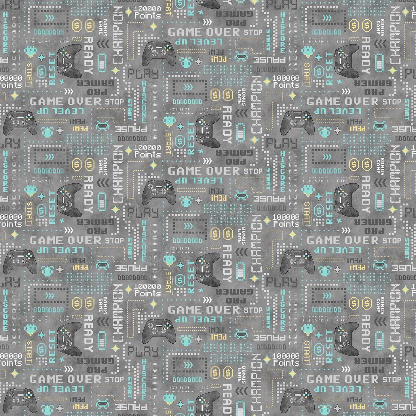 Gaming Words on Grey Multi - Gaming Zone Cotton Print Fabric - per half metre