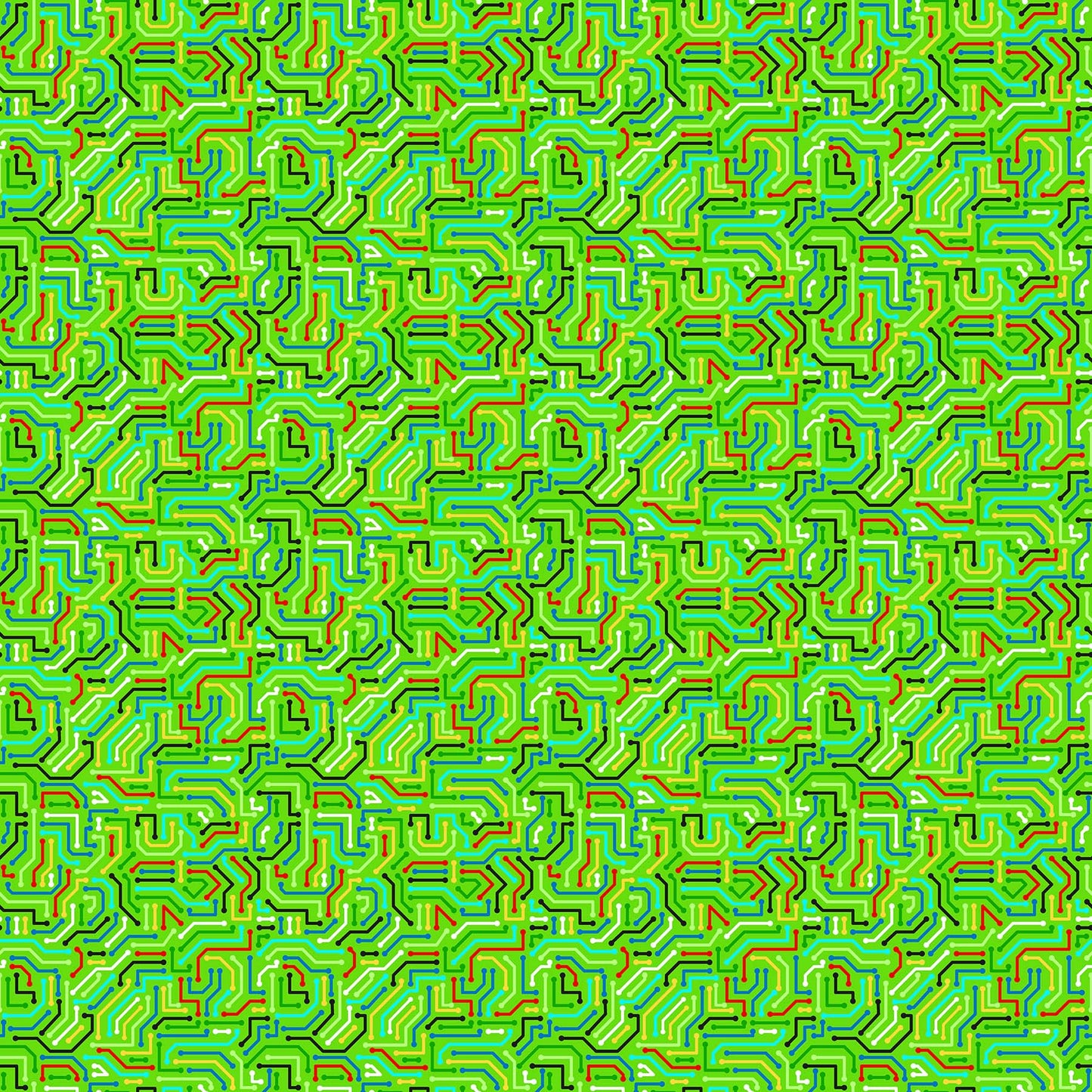 Circuit Board on Green Multi - Gaming Zone Cotton Print Fabric - per half metre