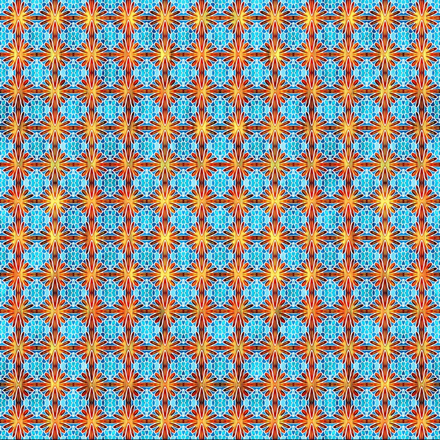 Sea Blooms on Blue - Calypso II Cotton Print Fabric - per half metre