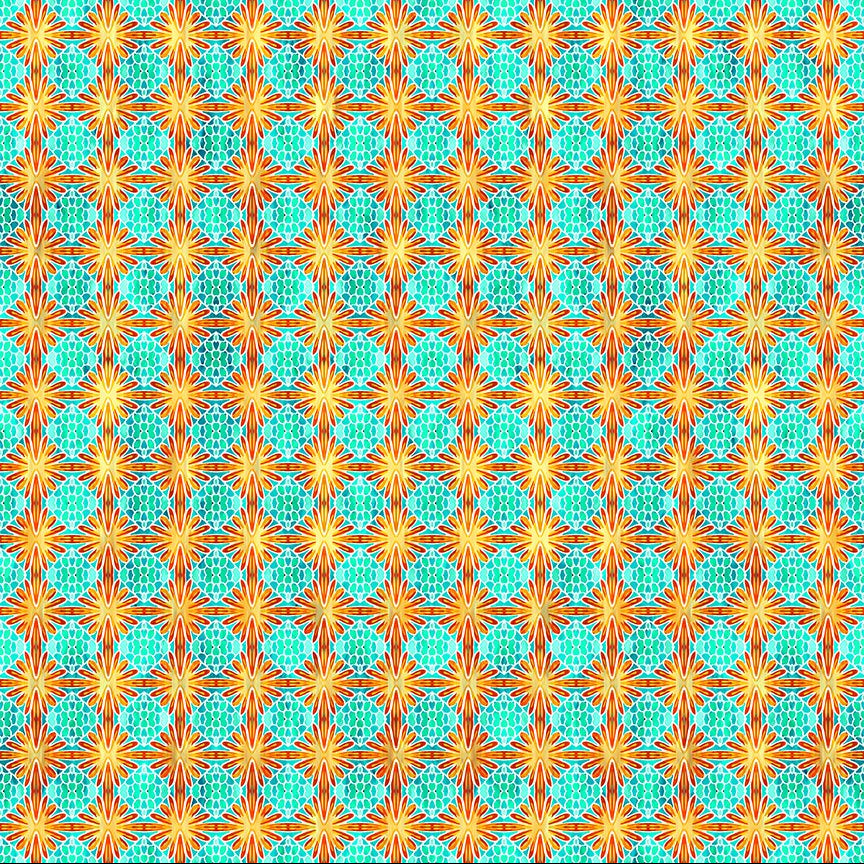 Sea Blooms on Turquoise - Calypso II Cotton Print Fabric - per half metre