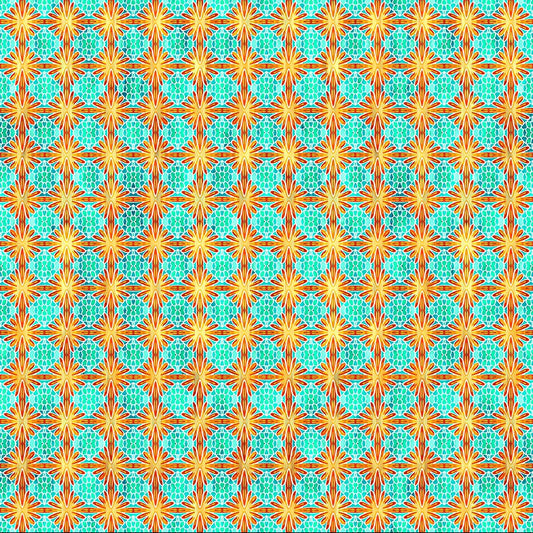 Sea Blooms on Turquoise - Calypso II Cotton Print Fabric - per half metre
