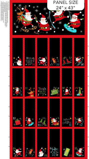 Advent Panel - Extreme Santa Cotton Print Fabric - per panel