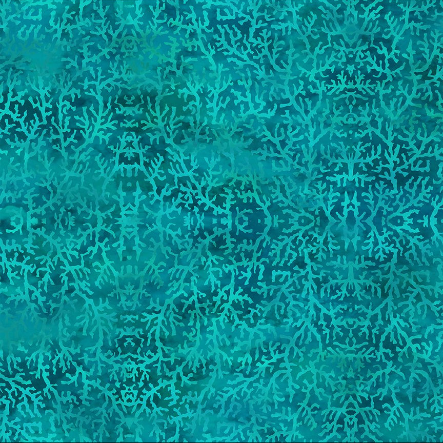 Turquoise Coral - Calypso II Cotton Print Fabric - per half metre
