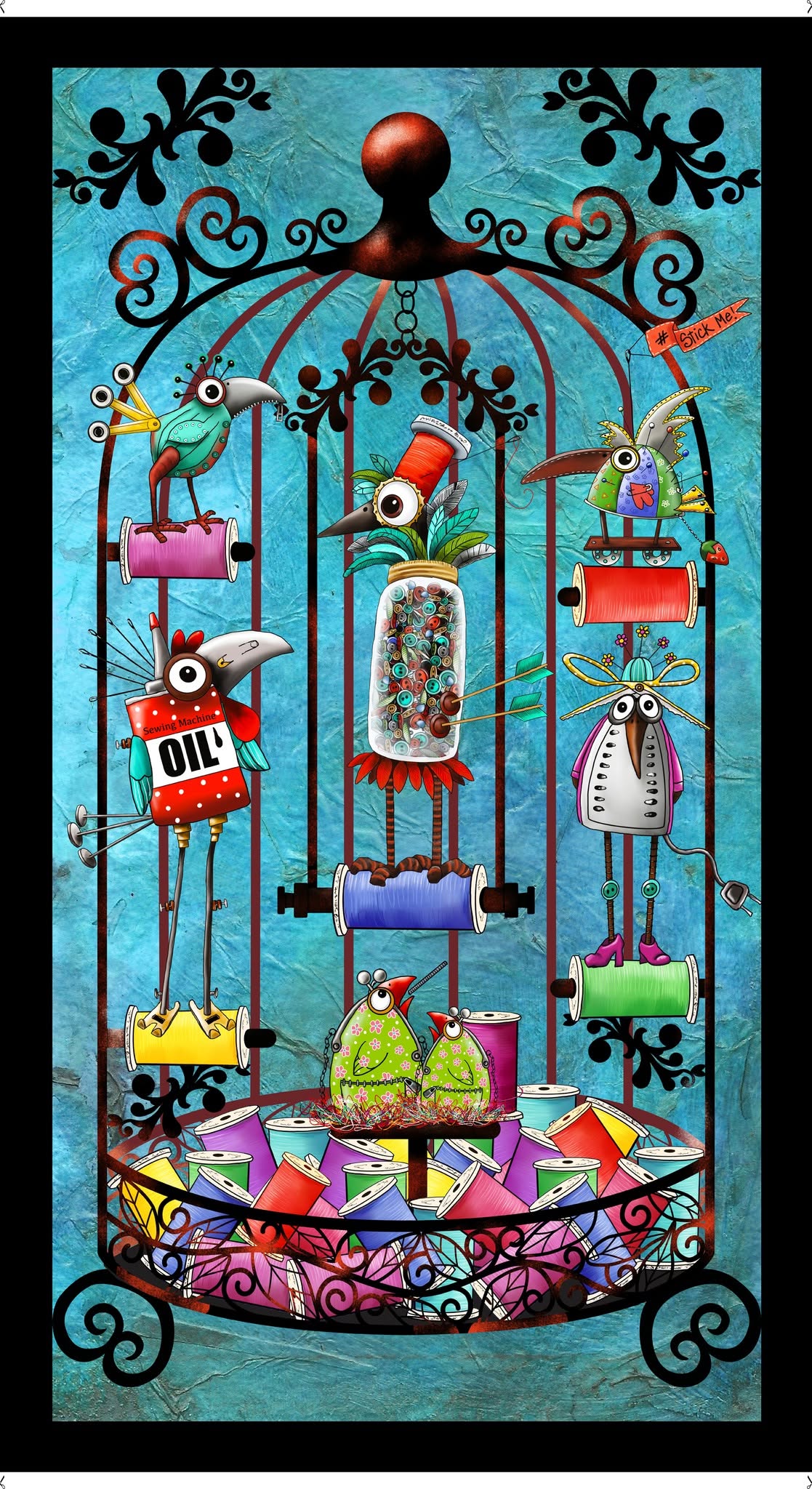 Steampunk Stitchery Panel - Steampunk Stitchery Cotton Print Fabric - per panel