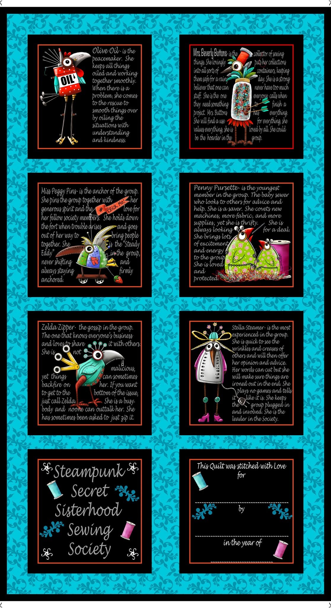 Steampunk Stitchery Blocks - Steampunk Stitchery Cotton Print Fabric - per panel