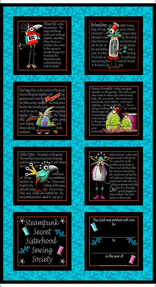 Steampunk Stitchery Blocks - Steampunk Stitchery Cotton Print Fabric - per panel