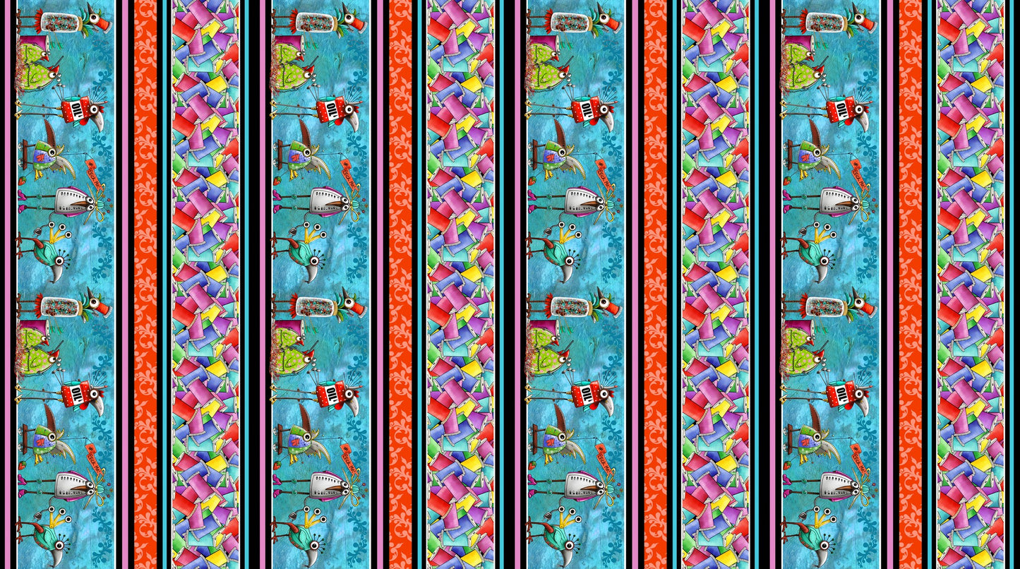 Steampunk Stitchery Stripe - Steampunk Stitchery Cotton Print Fabric - per half metre