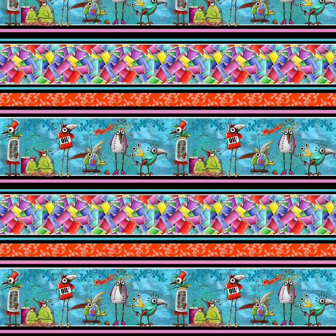 Steampunk Stitchery Stripe - Steampunk Stitchery Cotton Print Fabric - per half metre