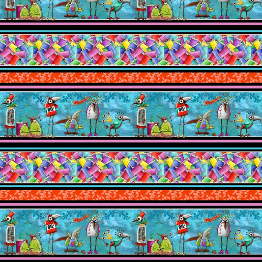 Steampunk Stitchery Stripe - Steampunk Stitchery Cotton Print Fabric - per half metre