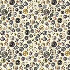 Gears on Cream - Steampunk Adventures Cotton Print Fabric - per half metre