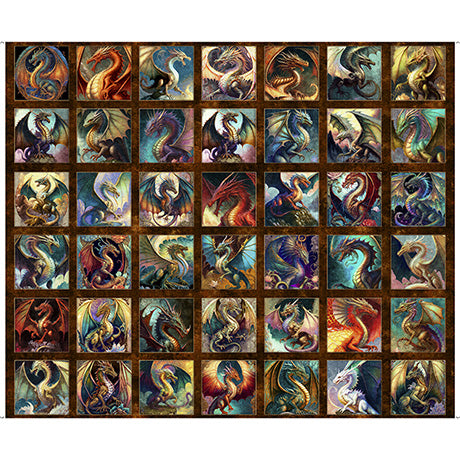 Small Dragon Picture Patches - Dragon Fyre Cotton Print Fabric - per panel
