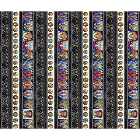 Dragon Decorative Stripe - Dragon Fyre Cotton Print Fabric - per half metre