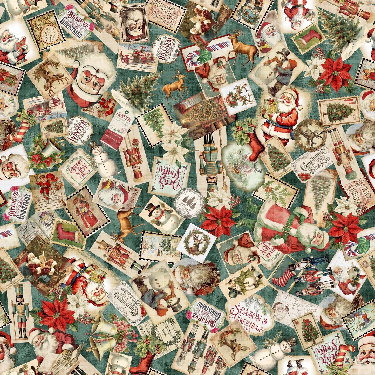 Christmas Collage - Wonderful Christmastime Cotton Print Fabric - per half metre