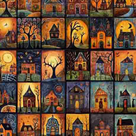 Mini Haunted House Blocks - Creepin' It Real Cotton Print Fabric - per half metre