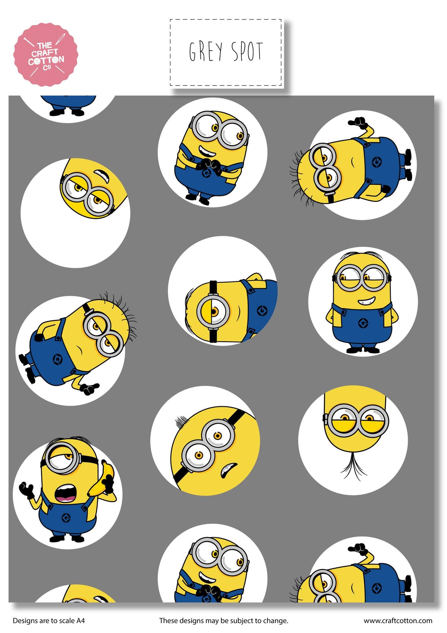 Grey Spot - Minions Cotton Print Fabric - per half metre