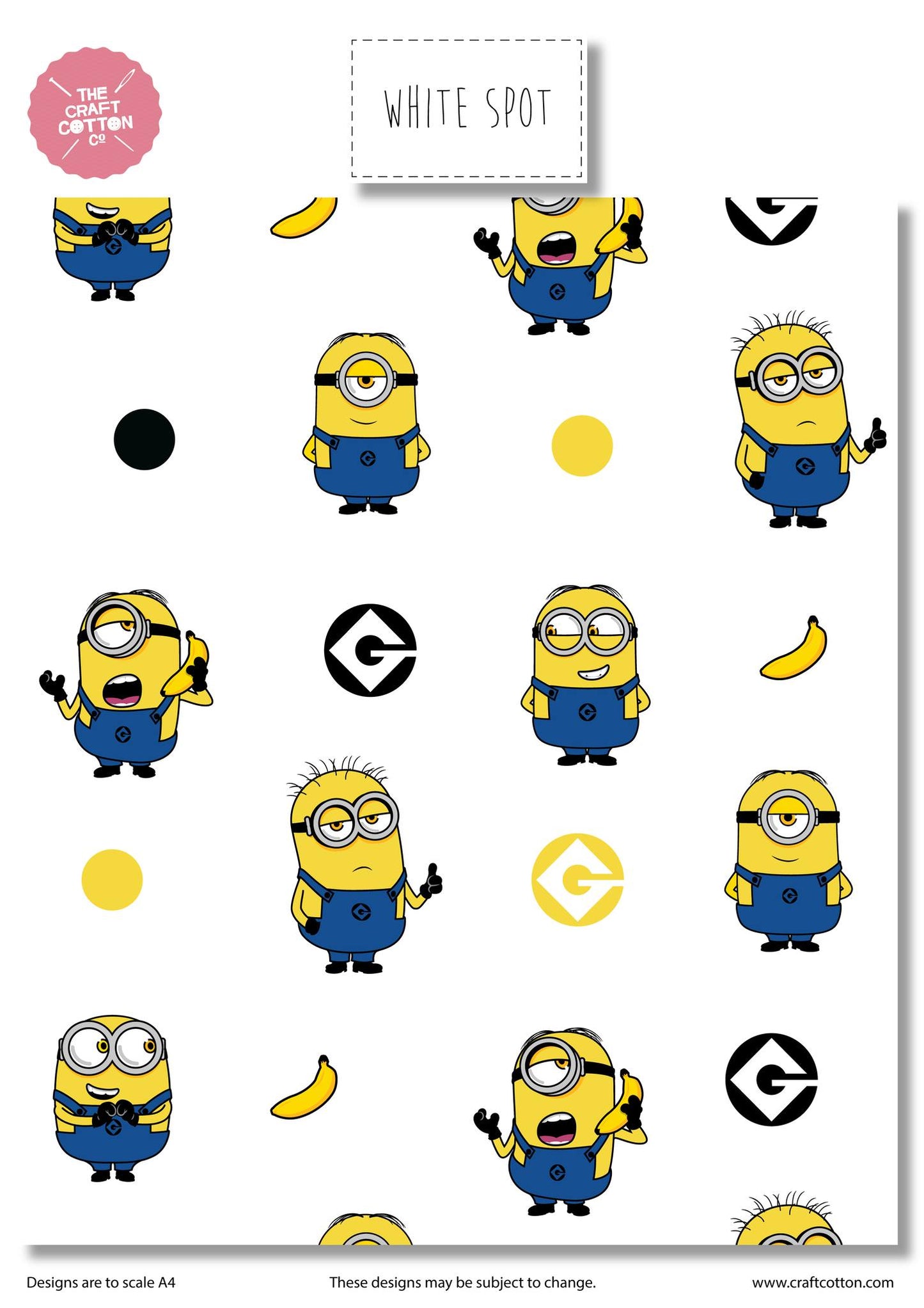 White Spot - Minions Cotton Print Fabric - per half metre