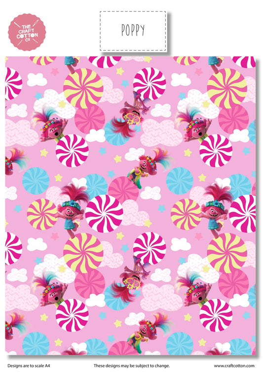Poppy - Trolls Cotton Print Fabric - per half metre