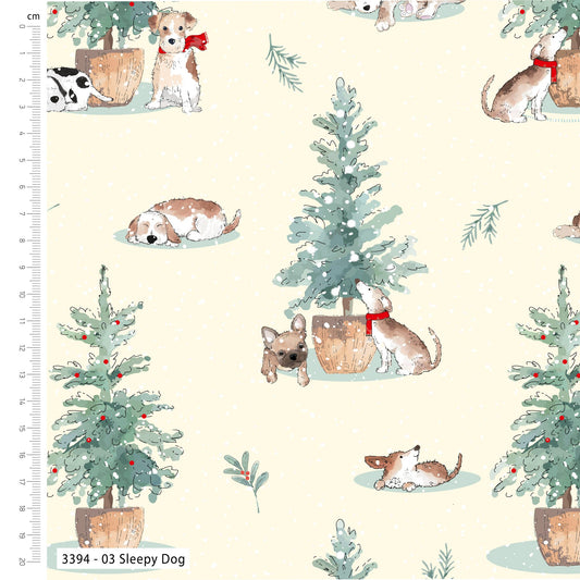 Sleepy Dog - Man's Best Friend Cotton Print Fabric - per half metre