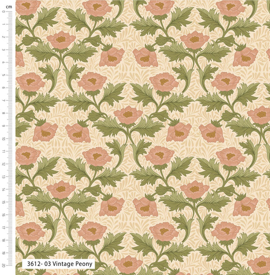 Vintage Peony - Morris' Muses V&A Cotton Print Fabric - per half metre