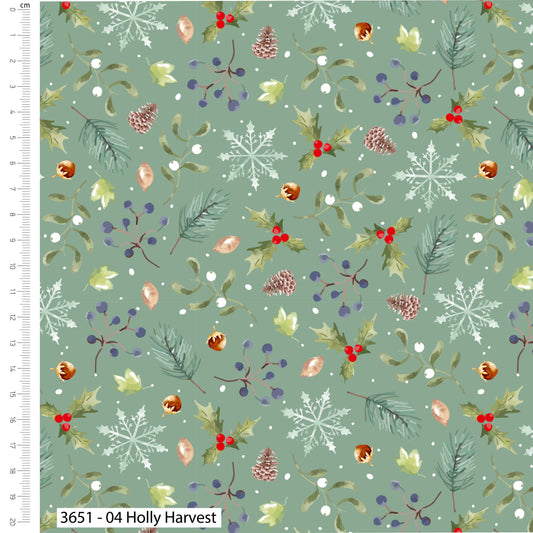 Holly Harvest - Feathered Foliage Cotton Print Fabric - per half metre