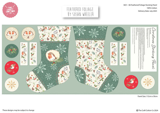 Christmas Stocking - Festive Foliage Cotton Print Fabric - per panel
