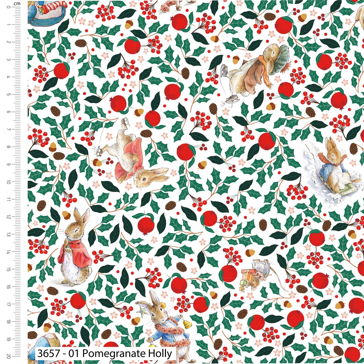Pomegranate Holly - Christmas Orchard - Peter Rabbit Cotton Print Fabric - per half metre