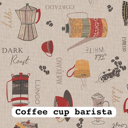 Linen Look Canvas - Coffee Cup Barista - per half metre