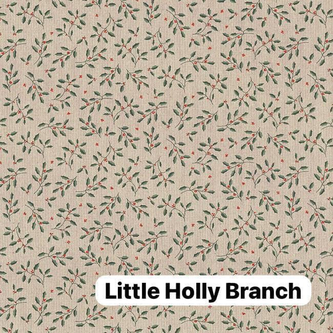 Linen Look Canvas - Little Holly Branch - per half metre