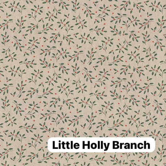 Linen Look Canvas - Little Holly Branch - per half metre