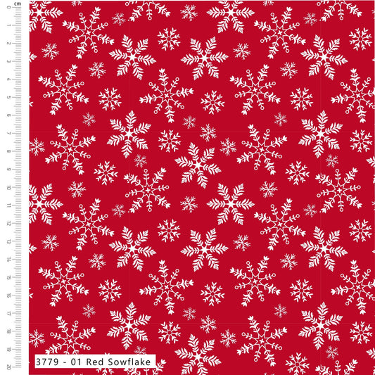 Red Snowflake - Classic Christmas Cotton Print Fabric - per half metre